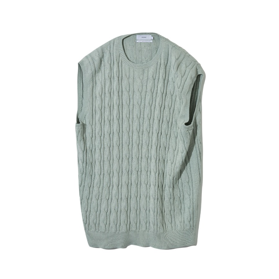 SUVIN CABLE KNIT VEST (LIGHT GREEN)