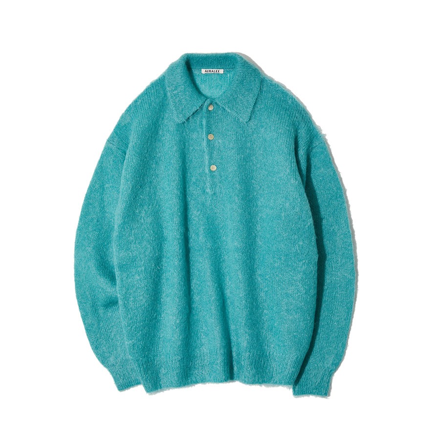 BRUSHED SUPER KID MOHAIR KNIT POLO (BLUE)