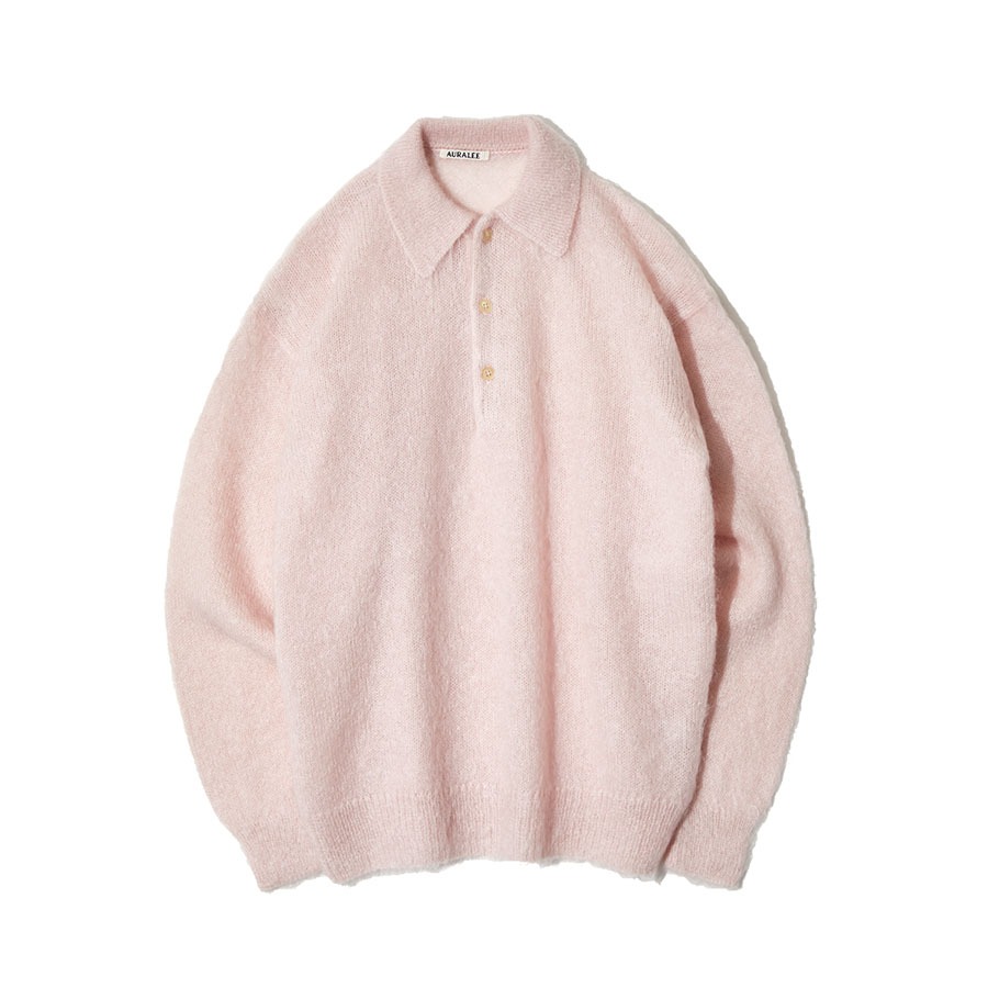 BRUSHED SUPER KID MOHAIR KNIT POLO (LIGHT PINK)