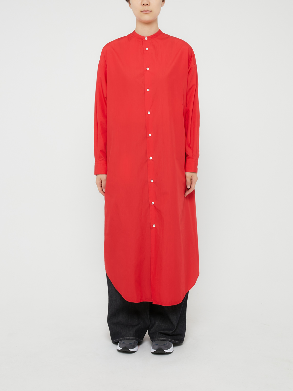 BROAD BAND COLLAR OVERSIZED SHIRT DRESS (RED)