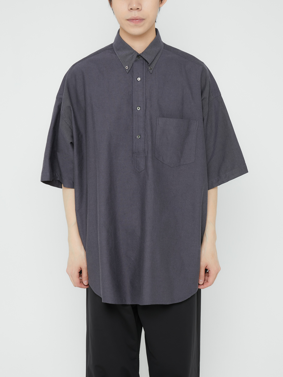 OXFORD OVERSIZED S/S B.D PULLOVER SHIRT (GRAY)
