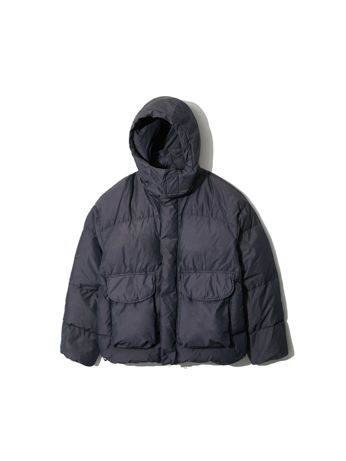 DISCOLORED GOOSE DOWN DETACHABLE HOODED JACKET (NAVY)