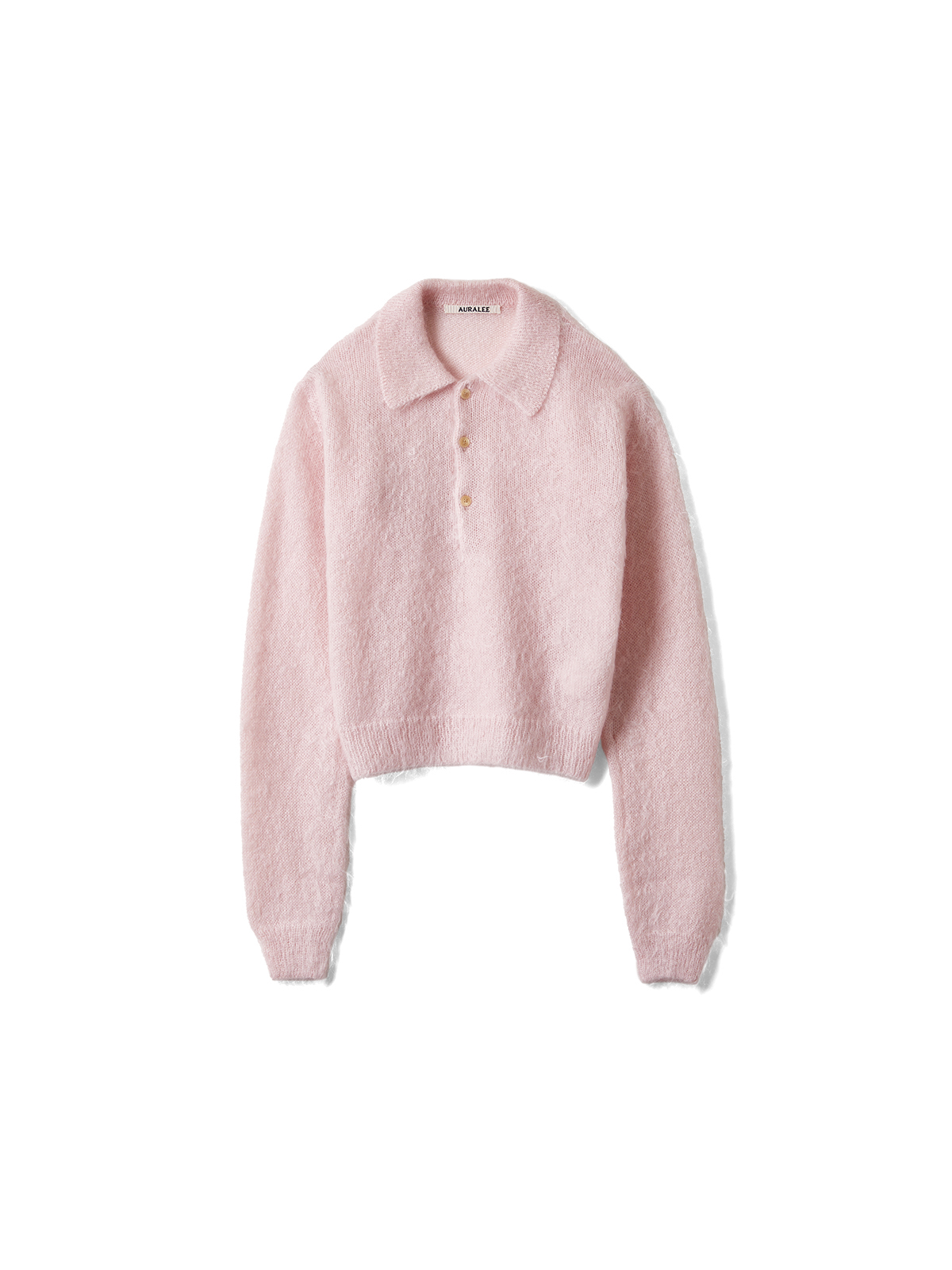 BRUSHED SUPER KID MOHAIR KNIT SHORT POLO (LIGHT PINK)