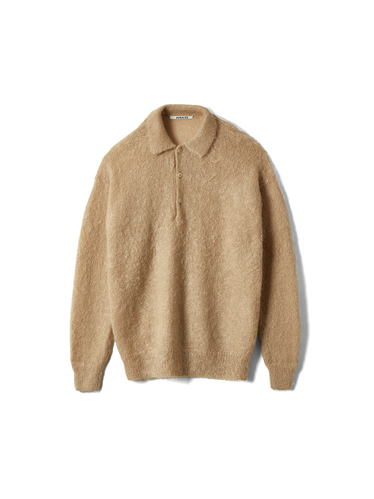 BRUSHED SUPER KID MOHAIR KNIT POLO (BEIGE)